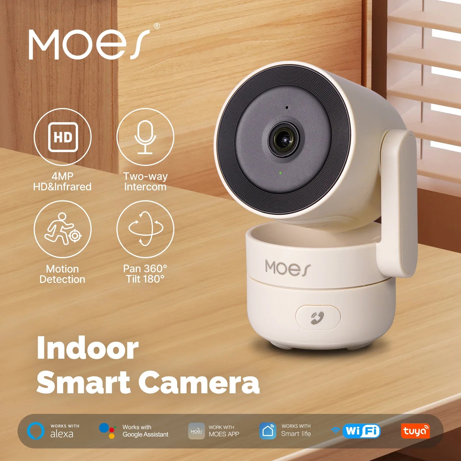 4MP WiFi Innendørs Smartkamera med 360° Panorering, Nattmodus og Toveis Lyd