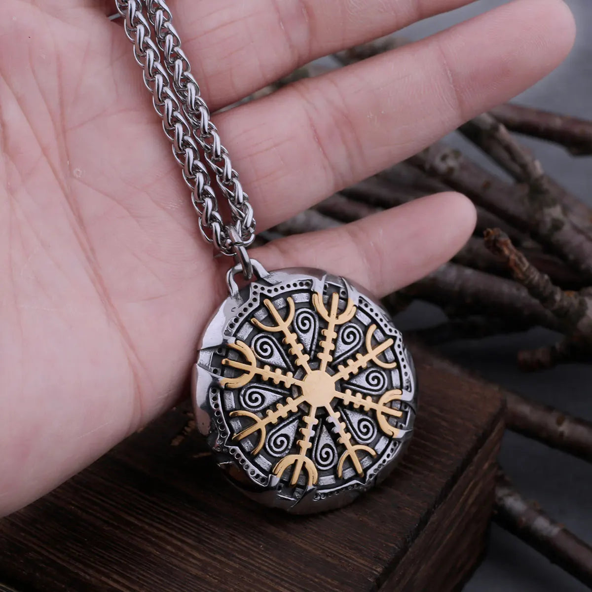Viking Vegvisir Kompass-Halskjede – Rustfritt Stål