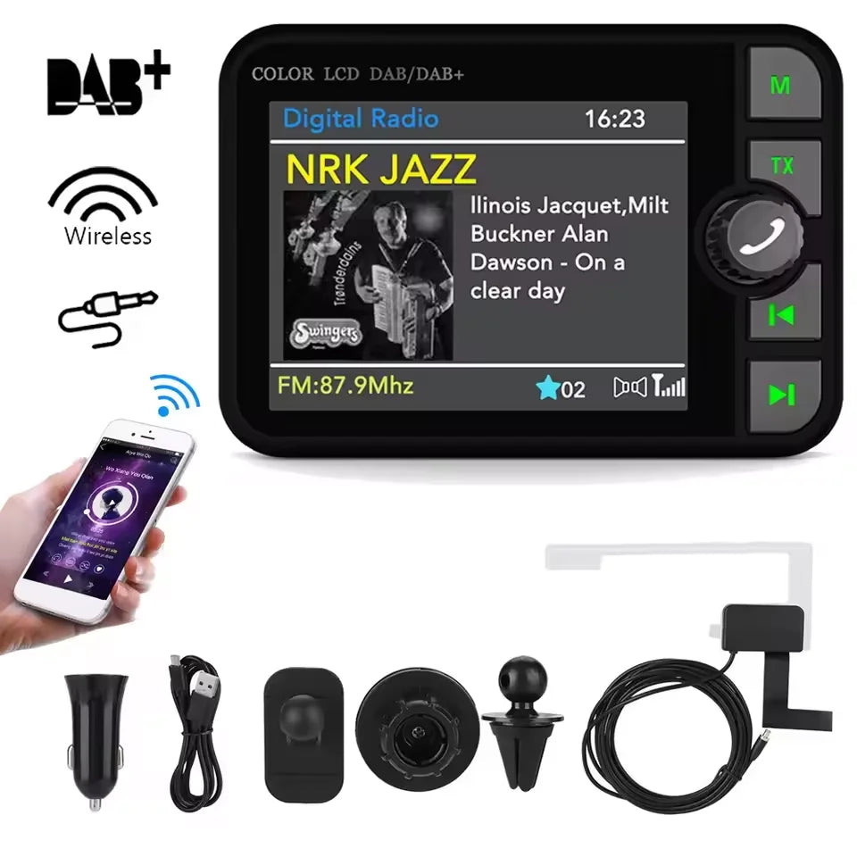 DAB-radio mottaker til bil - med Bluetooth og skjerm