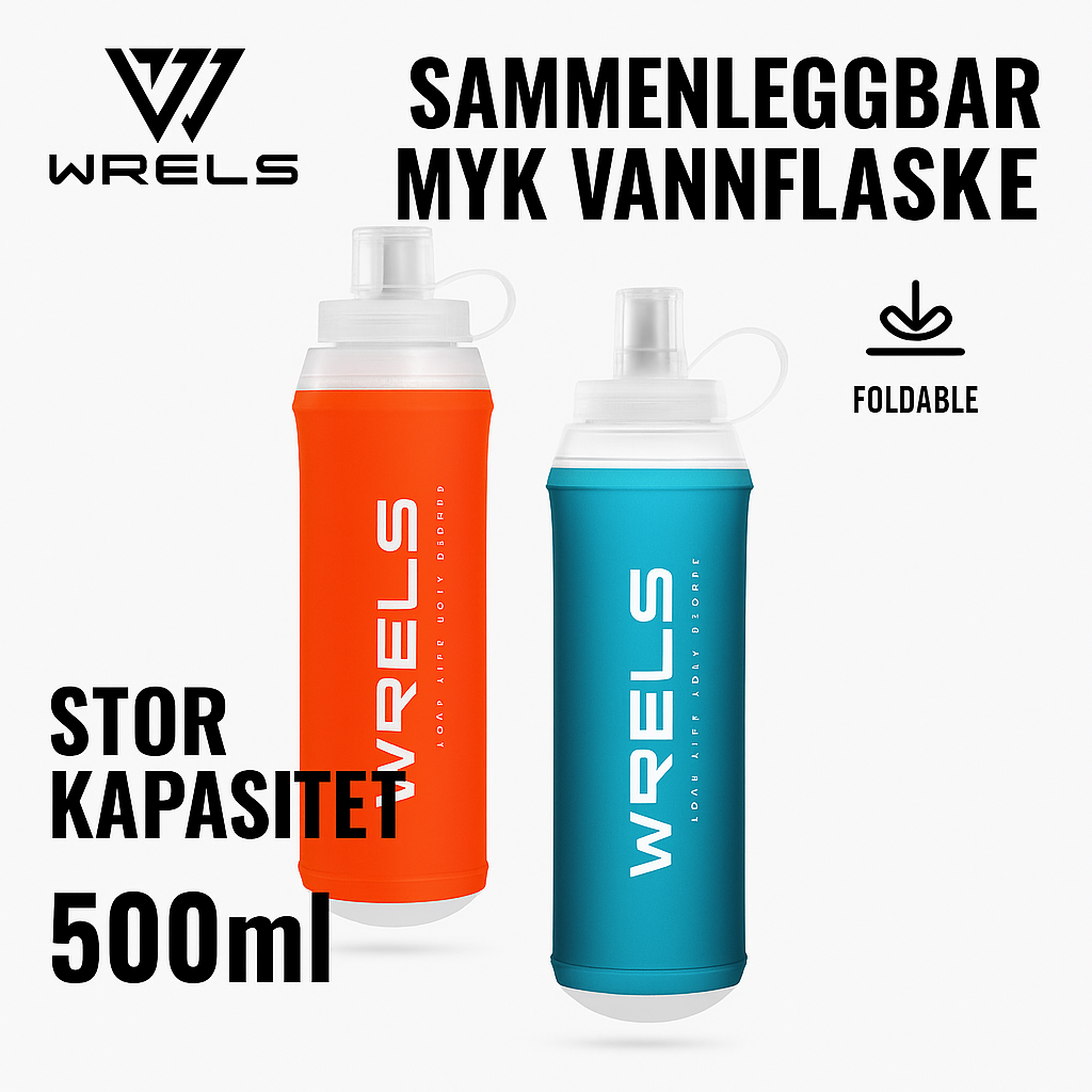Sammenleggbar Vannflaske 500ml – Myk, BPA-fri og Ideell for Sport og Aktivitet
